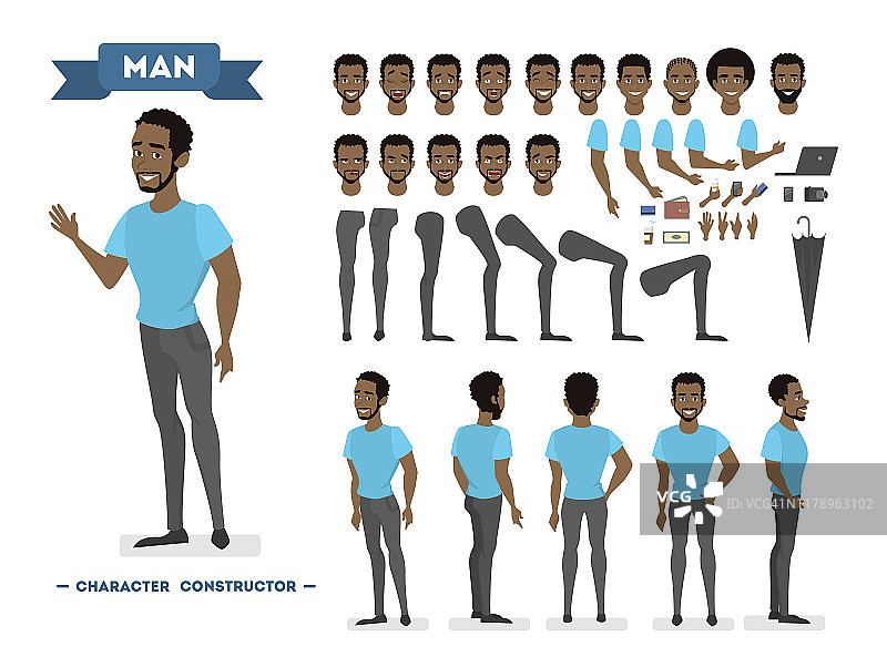 非裔美国人角色设置动画与各种观点图片素材