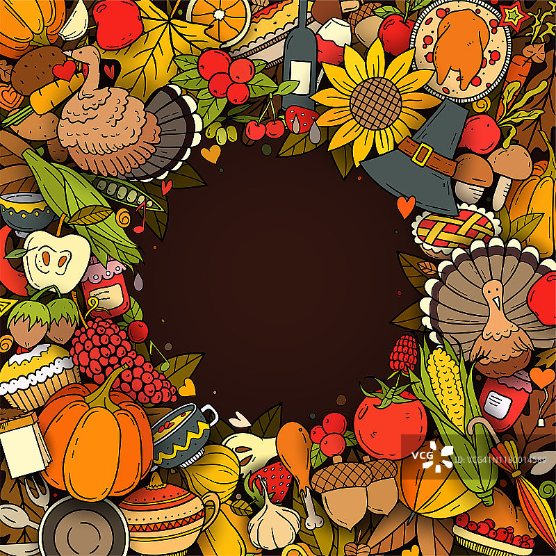各种感恩节的符号和物品排列成框架图片素材