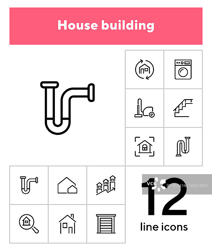 房屋建筑线图标设置图片素材