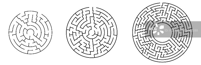 向量迷宫的集合。圆迷宫的插图图片素材