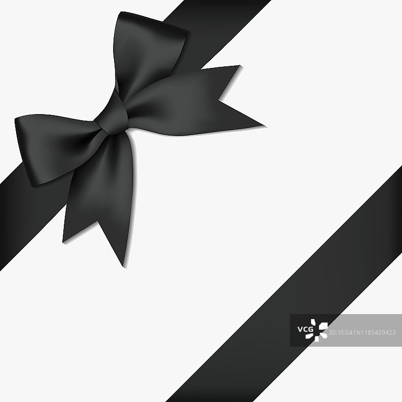 现实的装饰光泽缎黑丝带蝴蝶结和丝带，孤立在白色背景图片素材