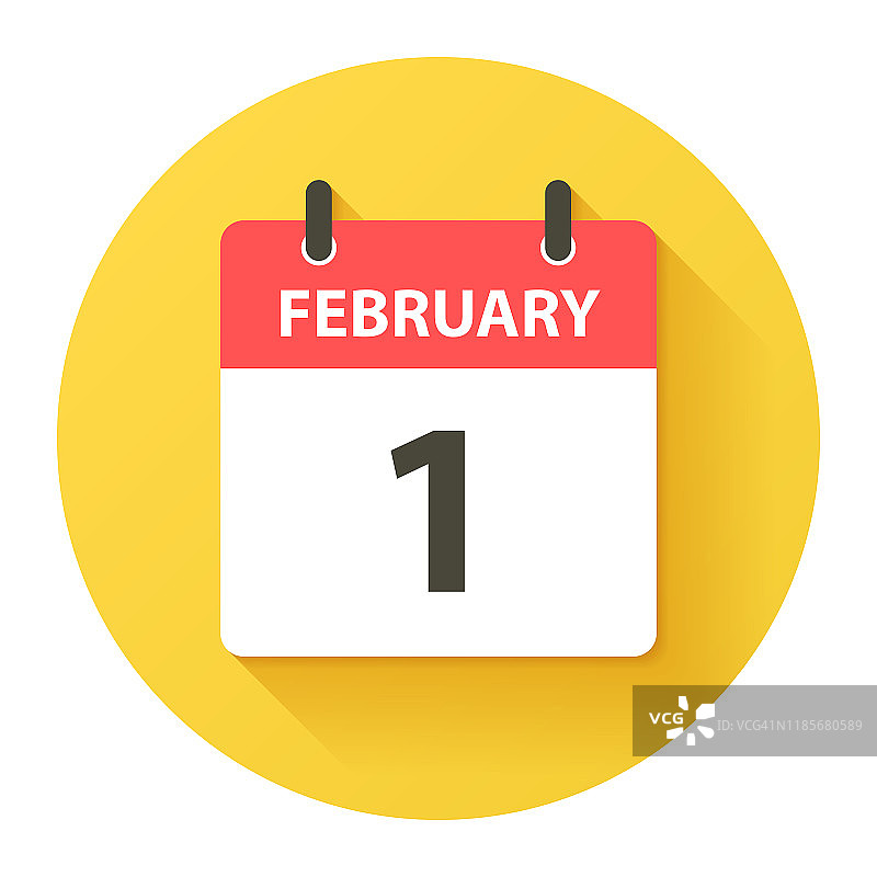 2月1日-圆日日历图标在平面设计风格图片素材