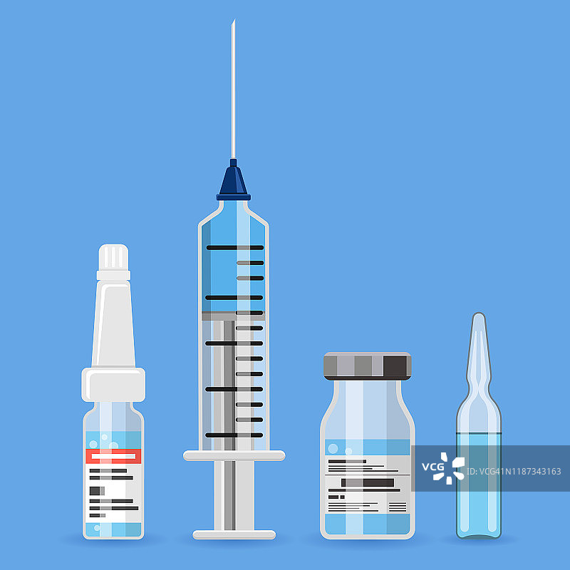 塑料医疗注射器和疫苗瓶图标图片素材