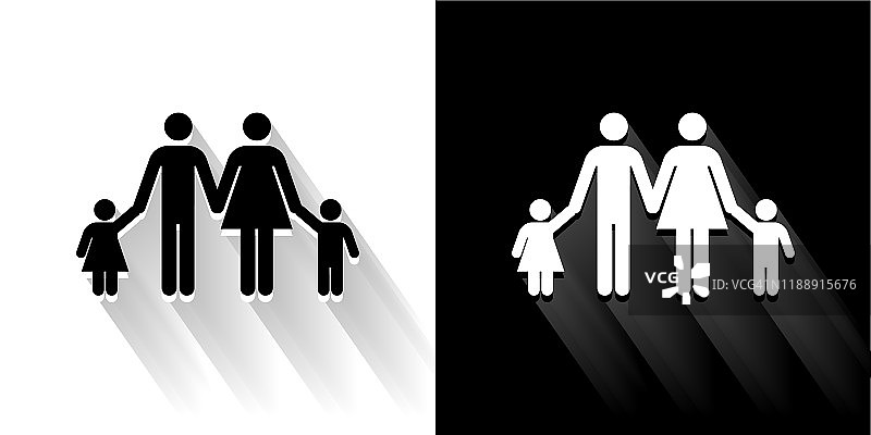 家庭黑白图标与长影子图片素材