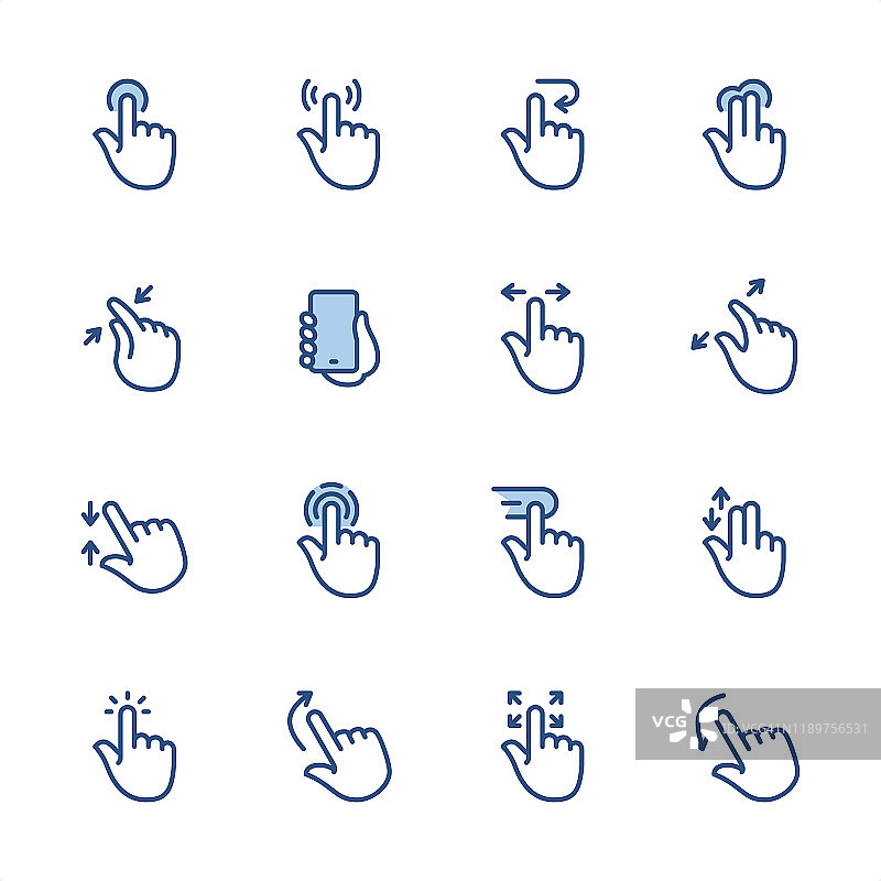 触摸屏手势-像素完美的蓝色轮廓图标图片素材