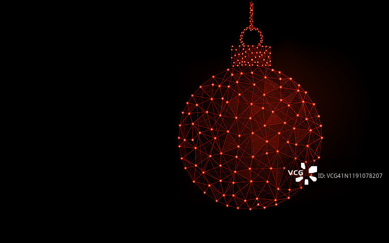 新年快乐单词模板设计，圣诞球抽象几何图像，线框网格多边形矢量插图从点和线在黑色的背景图片素材