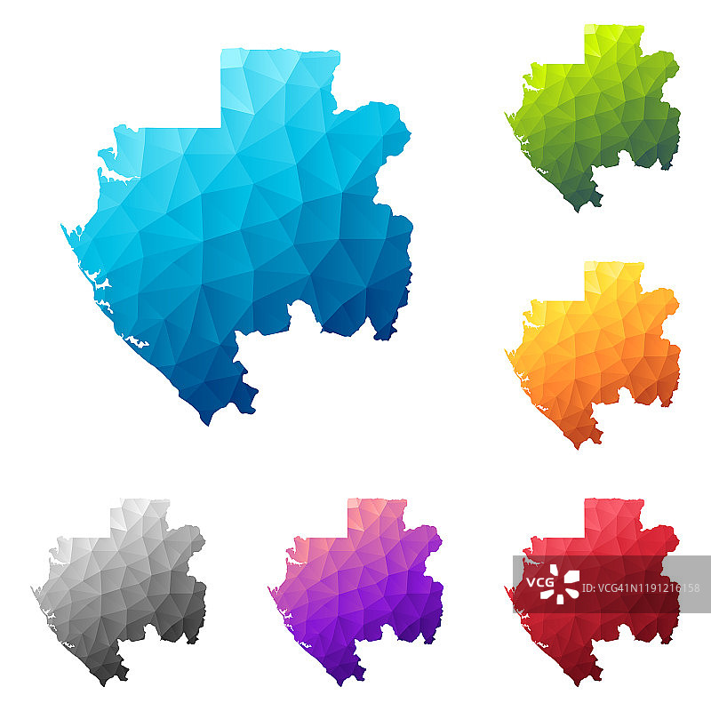 加蓬地图在低多边形风格-彩色多边形几何设计图片素材