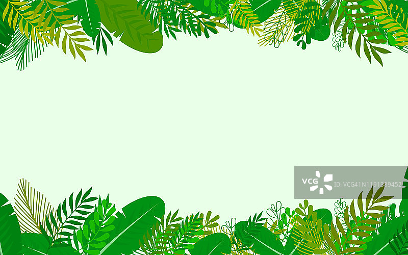丛林热带卡通背景。矢量插图。图片素材