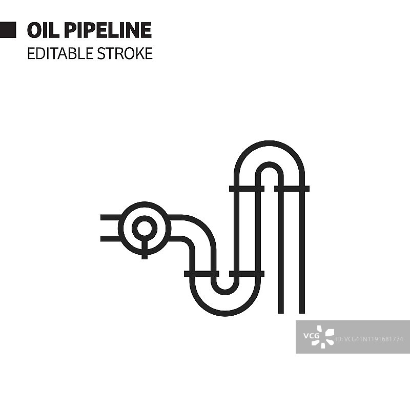 石油管线图标，轮廓向量符号插图。完美像素，可编辑的描边。图片素材