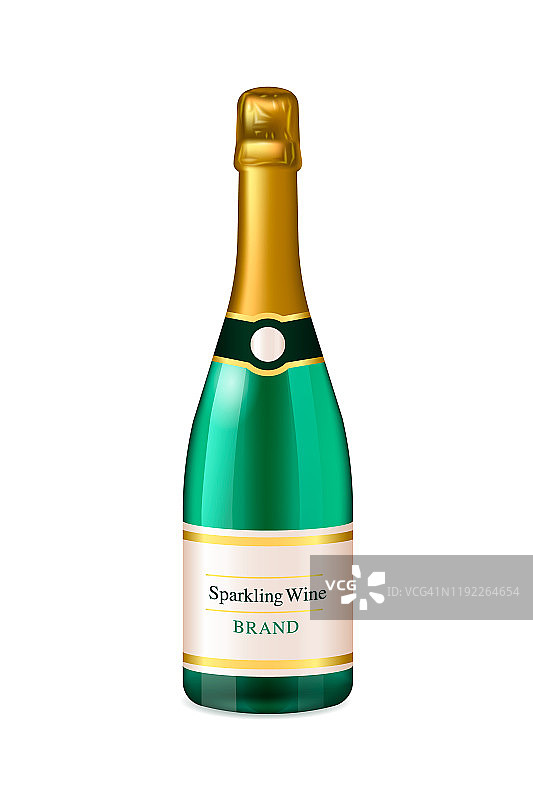 豪华香槟绿色瓶孤立在白色背景图片素材