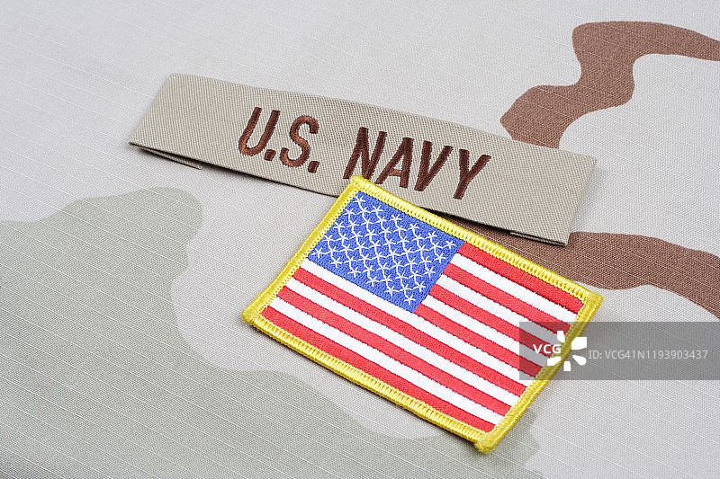 美国海军分支胶带和美国国旗补丁沙漠迷彩服图片素材