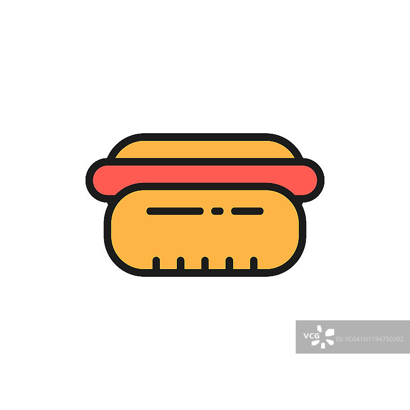 热狗，巴伐利亚香肠，快餐平面颜色线图标。图片素材