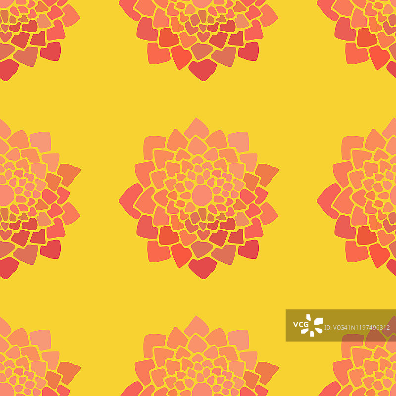 矢量插图无缝模式花卉水彩红莲花在黄色的背景。贺卡，请帖，瑜伽馆，情人节图片素材