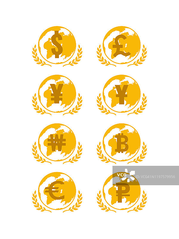 金球与黄金货币符号，矢量插图图片素材