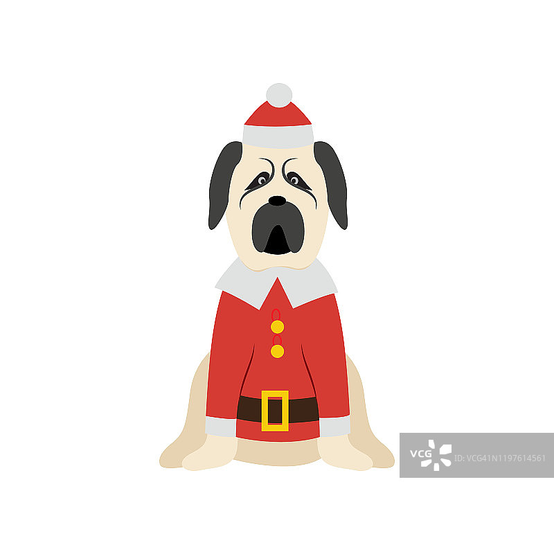 圣诞獒犬穿着圣诞老人的服装和帽子图片素材