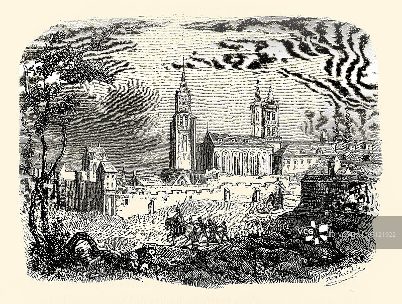 《修道院》，法国修道院和修道院，《修道院》的古代法国雕刻插图，1846年图片素材