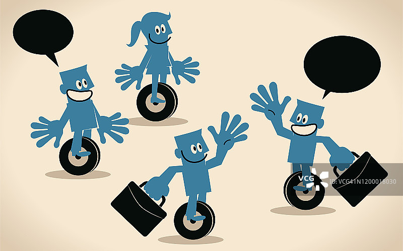 蓝色的人骑着摩托车(悬浮滑板，电动滑板)图片素材