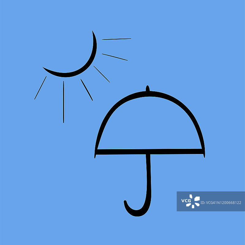 图标-天气和季节的草图形式的伞和天气符号图片素材