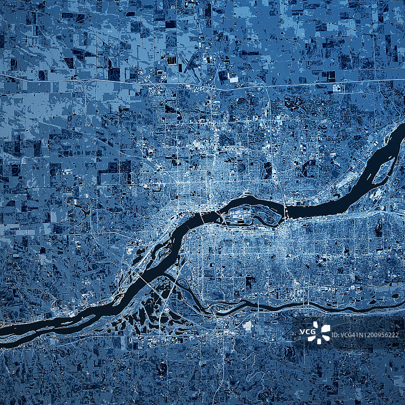 爱荷华州达文波特3D渲染地图蓝顶视图2019年4月图片素材