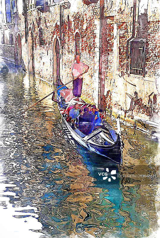 威尼斯运河实验数字素描图片素材