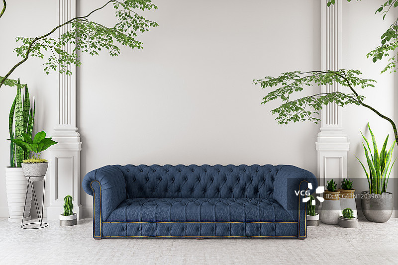 现代室内沙发与绿色植物图片素材