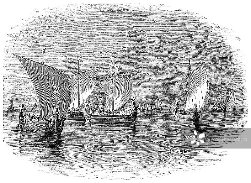 丹麦卡夫帆船在丹麦的波罗的海- 17世纪图片素材