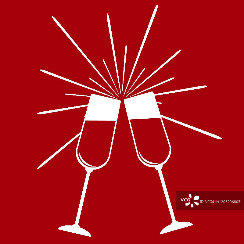 红色背景的香槟酒杯。矢量插图。图片素材