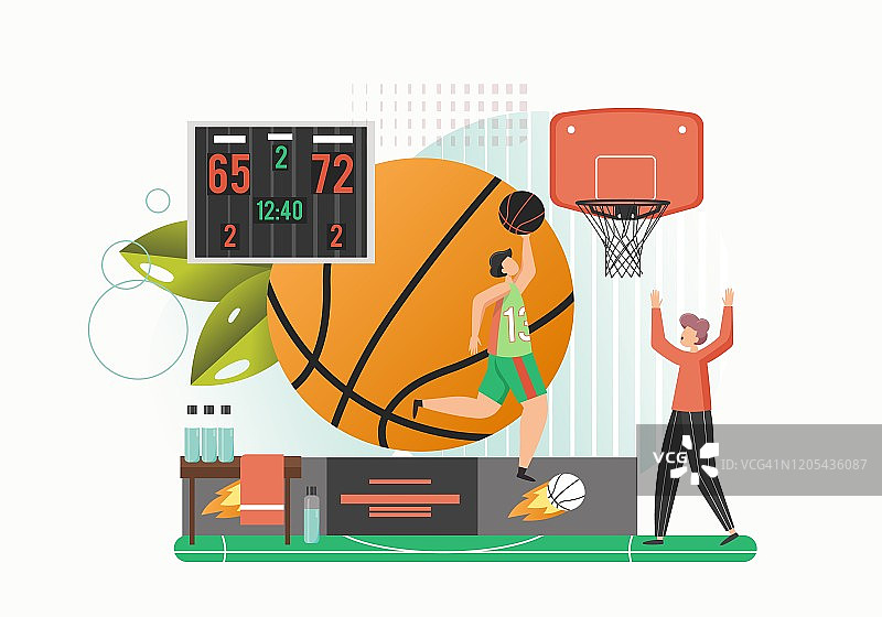 篮球游戏，矢量平面风格设计插画图片素材