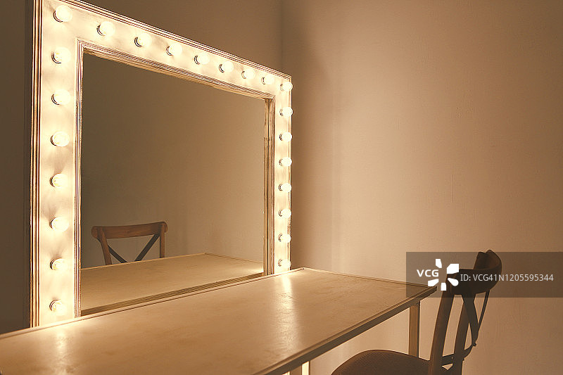 化妆室的化妆镜，上面有灯泡图片素材