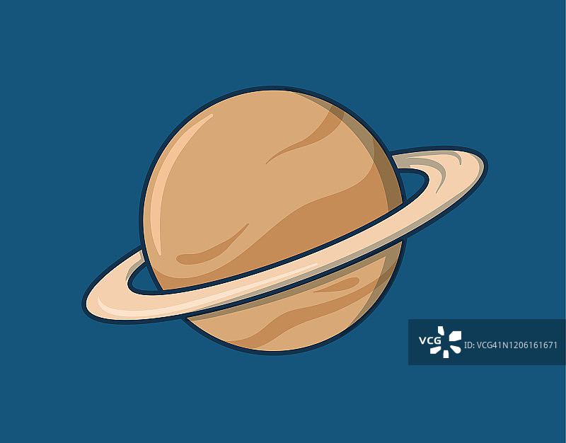 卡通土星行星环。平面矢量插图上的蓝色背景。图片素材