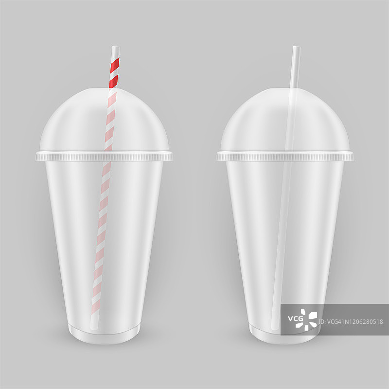 塑料杯与吸管现实的矢量插图图片素材