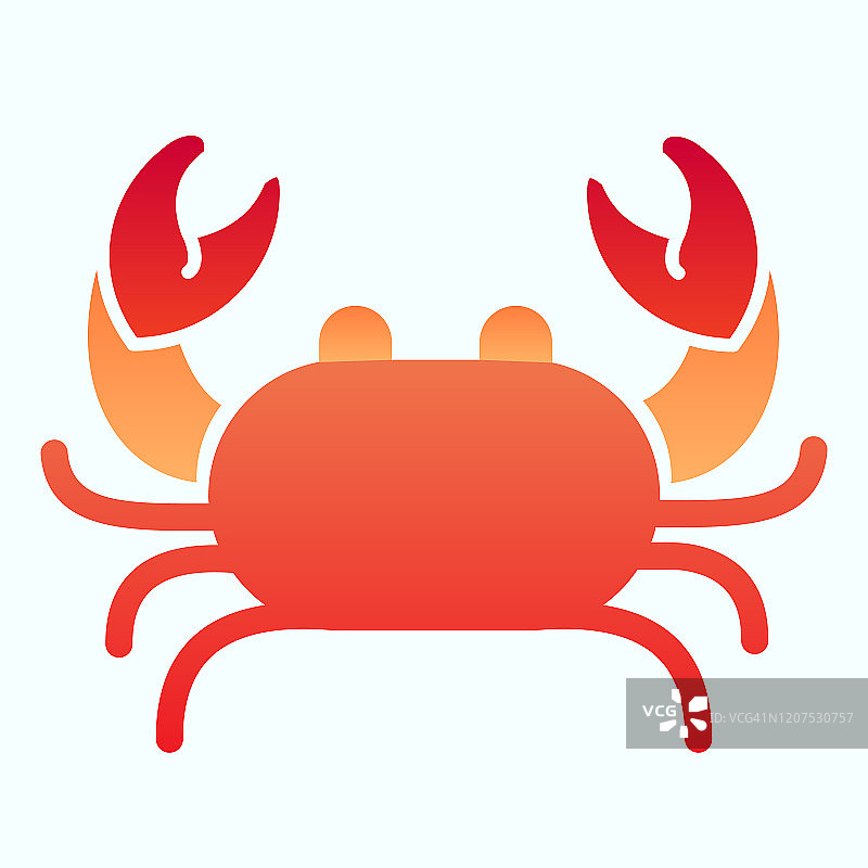 蟹平图标。海鲜蟹店标识插图孤立在白色。海甲壳类动物，有宽大的甲壳和五对腿的渐变式设计，专为网页和应用程序设计。图片素材