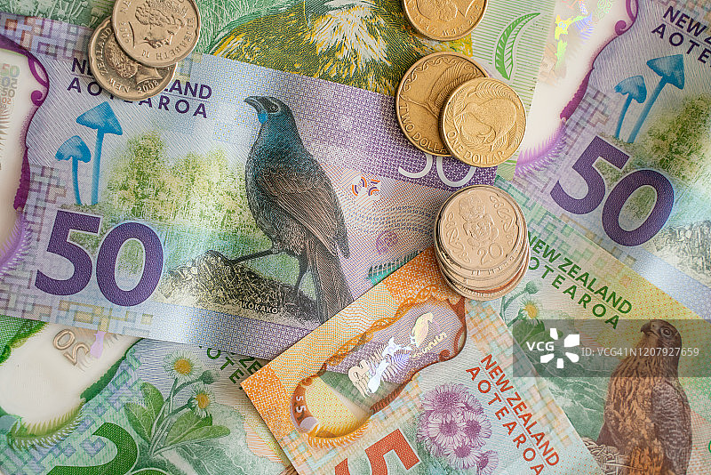 新西兰元硬币和钞票图片素材