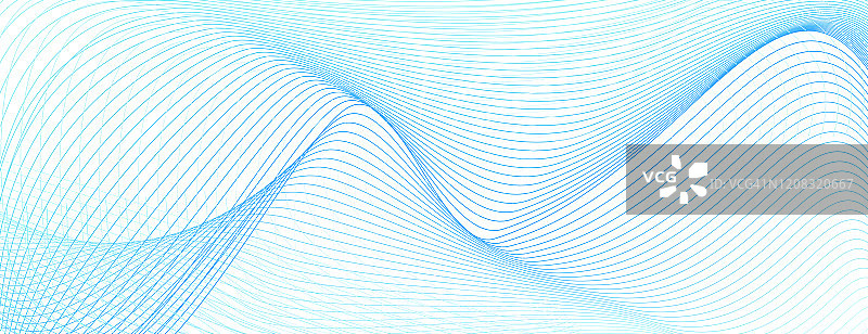 薄薄的浅蓝色波浪曲线在白色上。彩色工业线条艺术图案。无线电、声波概念。抽象矢量背景支票，票，横幅，证书，优惠券，代金券。水印的设计。EPS10插图图片素材