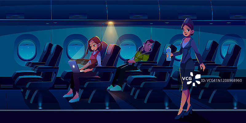 男人在飞机上睡觉自由职业者女孩工作笔记本电脑图片素材