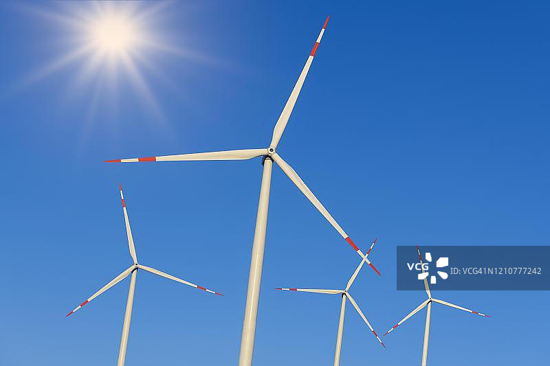 数字排版，风力涡轮机前的蓝天，德国图片素材