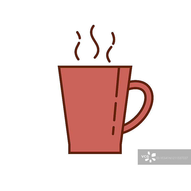 咖啡茶杯马克杯图标。线性风格的插图。一杯热饮，香气扑鼻。图片素材