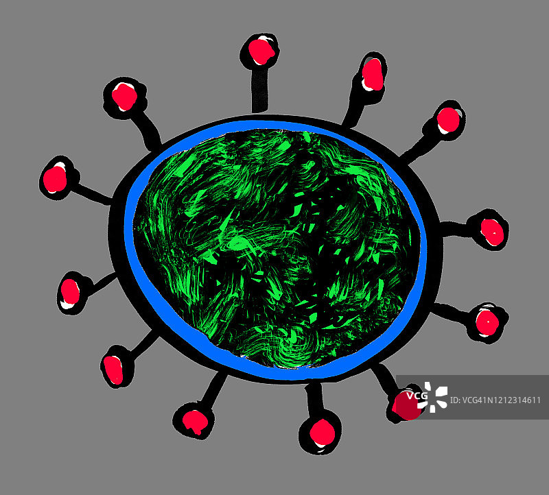 病毒、冠状病毒、COVID-19大流行、素描、插图图片素材