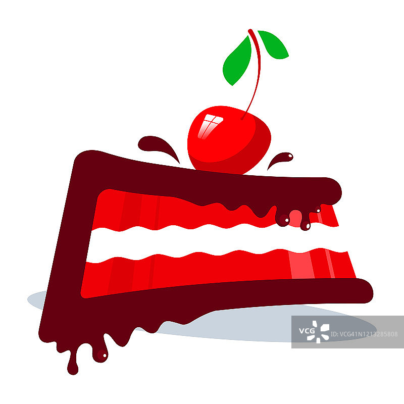 白色背景上涂着果酱和红樱桃的巧克力蛋糕。孤立的对象图片素材
