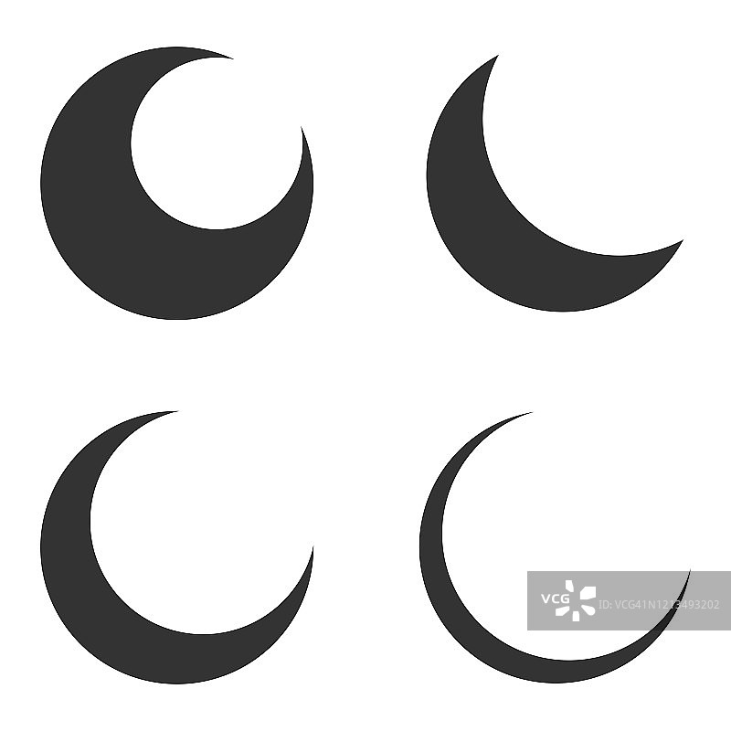 月亮和新月的图标设置矢量设计在白色的背景。图片素材