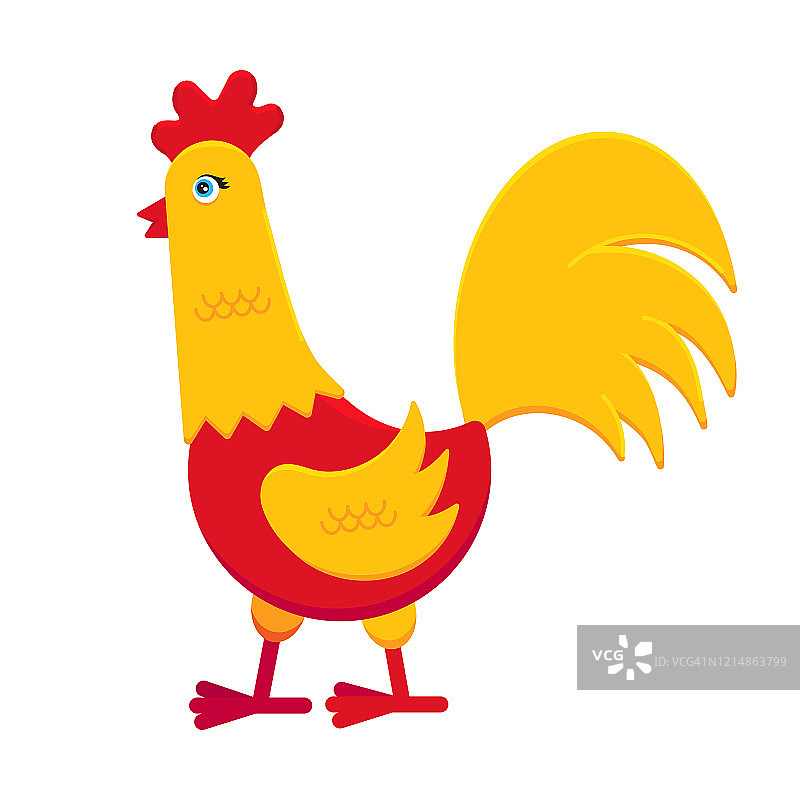 黄公鸡和红公鸡平面风格设计矢量插图。养鸡家禽标志标志。被隔离在白色背景上的家禽。图片素材