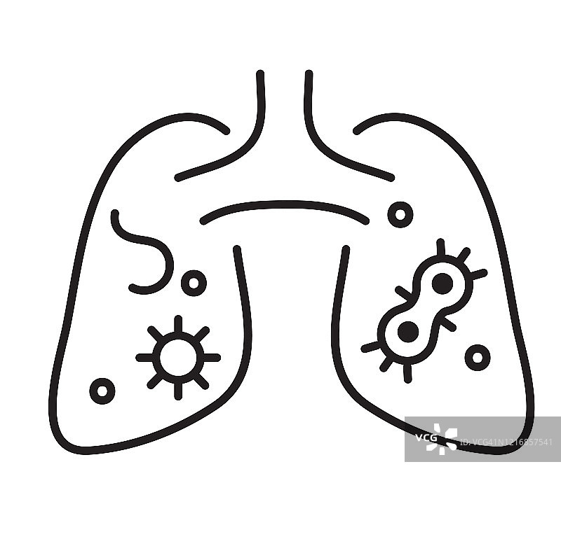 感冒和流感病毒肺充血与细菌症状线艺术图标图片素材