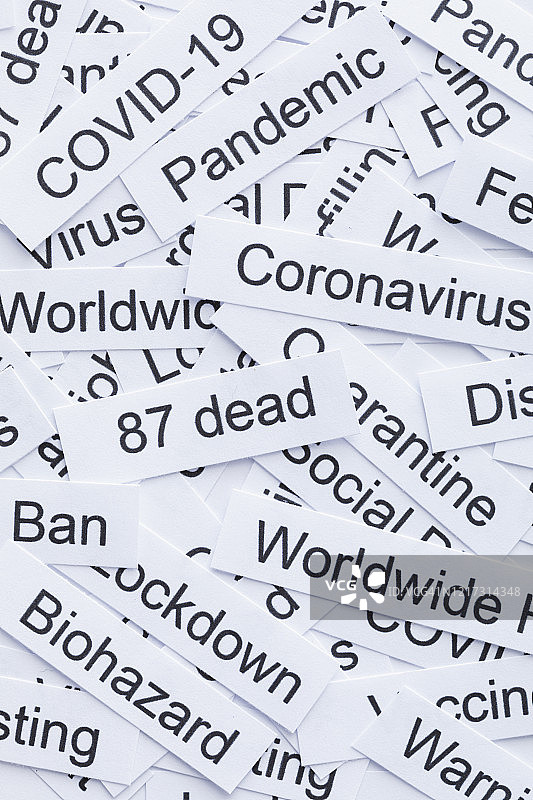 冠状病毒单词短语在白纸上图片素材