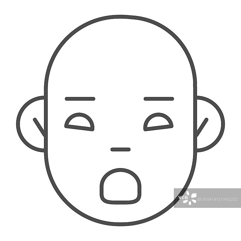 娃娃脸细线图标。可爱的儿童男孩头部轮廓风格的象形文字在白色的背景。新面孔与张开的嘴移动概念和网页设计。矢量图形。图片素材