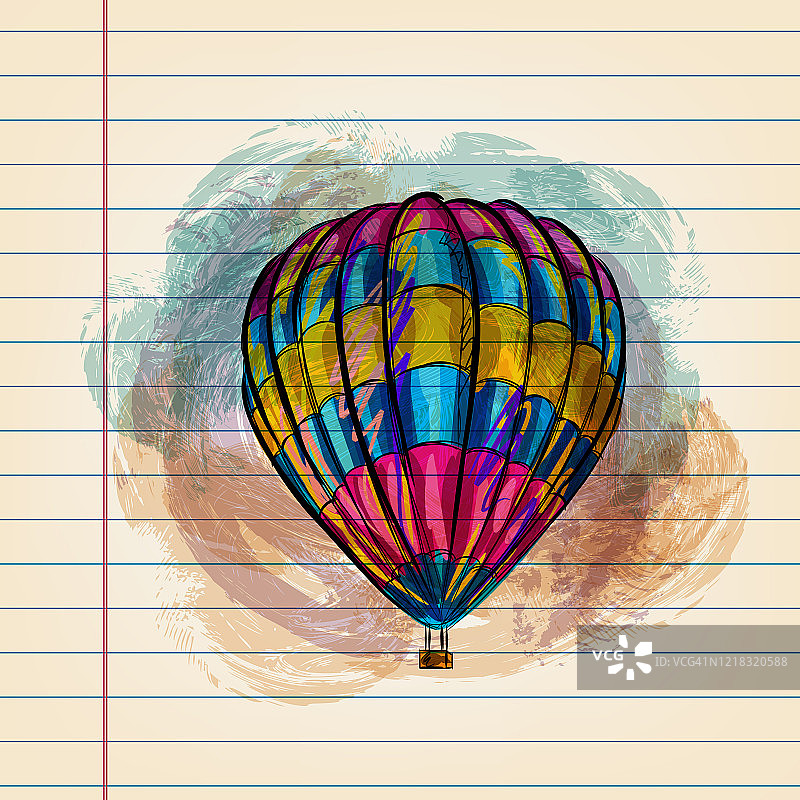 在横格纸上画热气球图片素材
