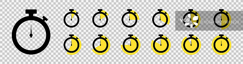 计时器的图标集。倒计时定时器。秒表符号上的透明背景。向量图片素材