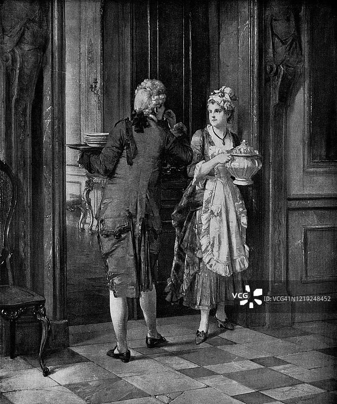 奥托·威廉·爱德华·厄德曼的《调情，匆忙的问候》——19世纪图片素材
