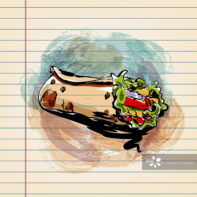 在横格纸上画墨西哥食品玉米饼卷图片素材