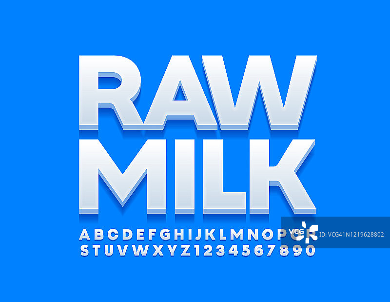 向量现代标志生牛奶与一组字母和数字图片素材