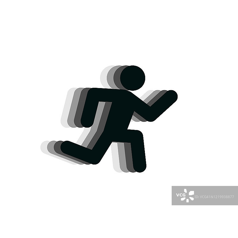奔跑的男人，白色背景下的黑色图标。向量图片素材